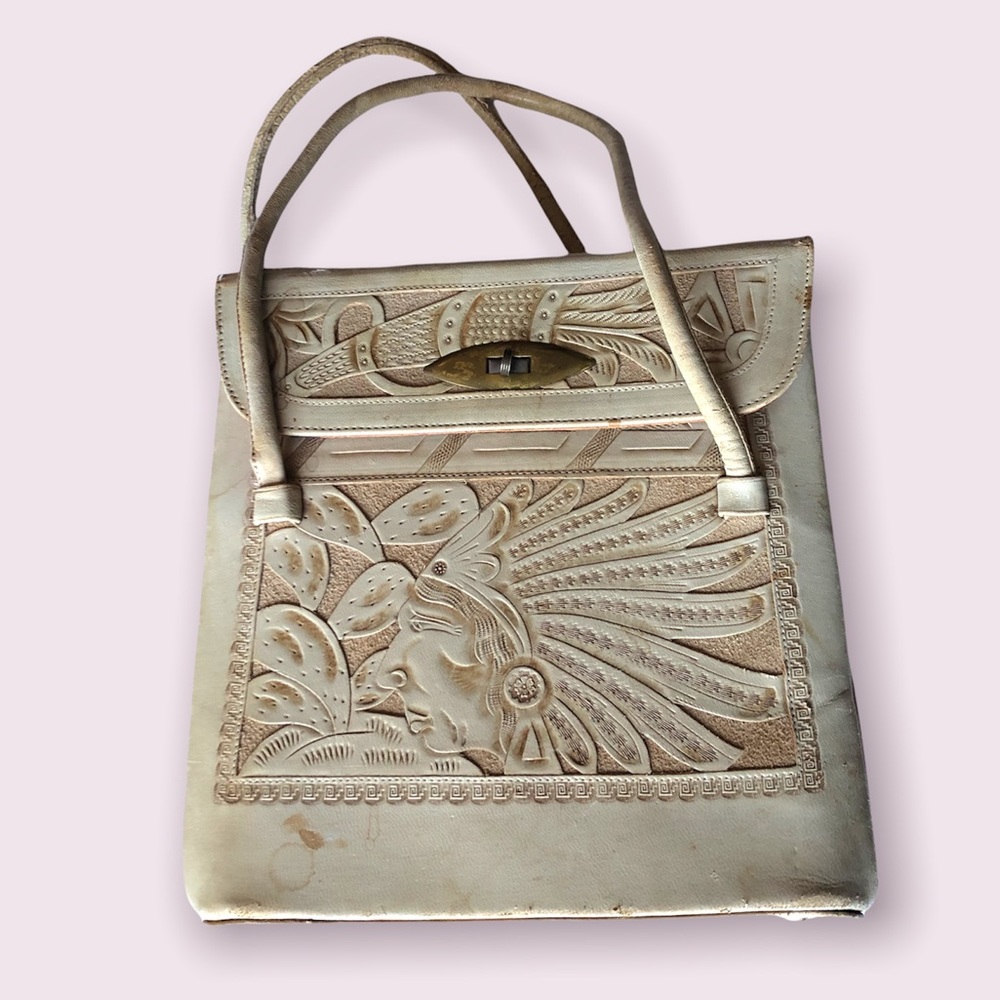 Vintage Native American Design Leather HandBag